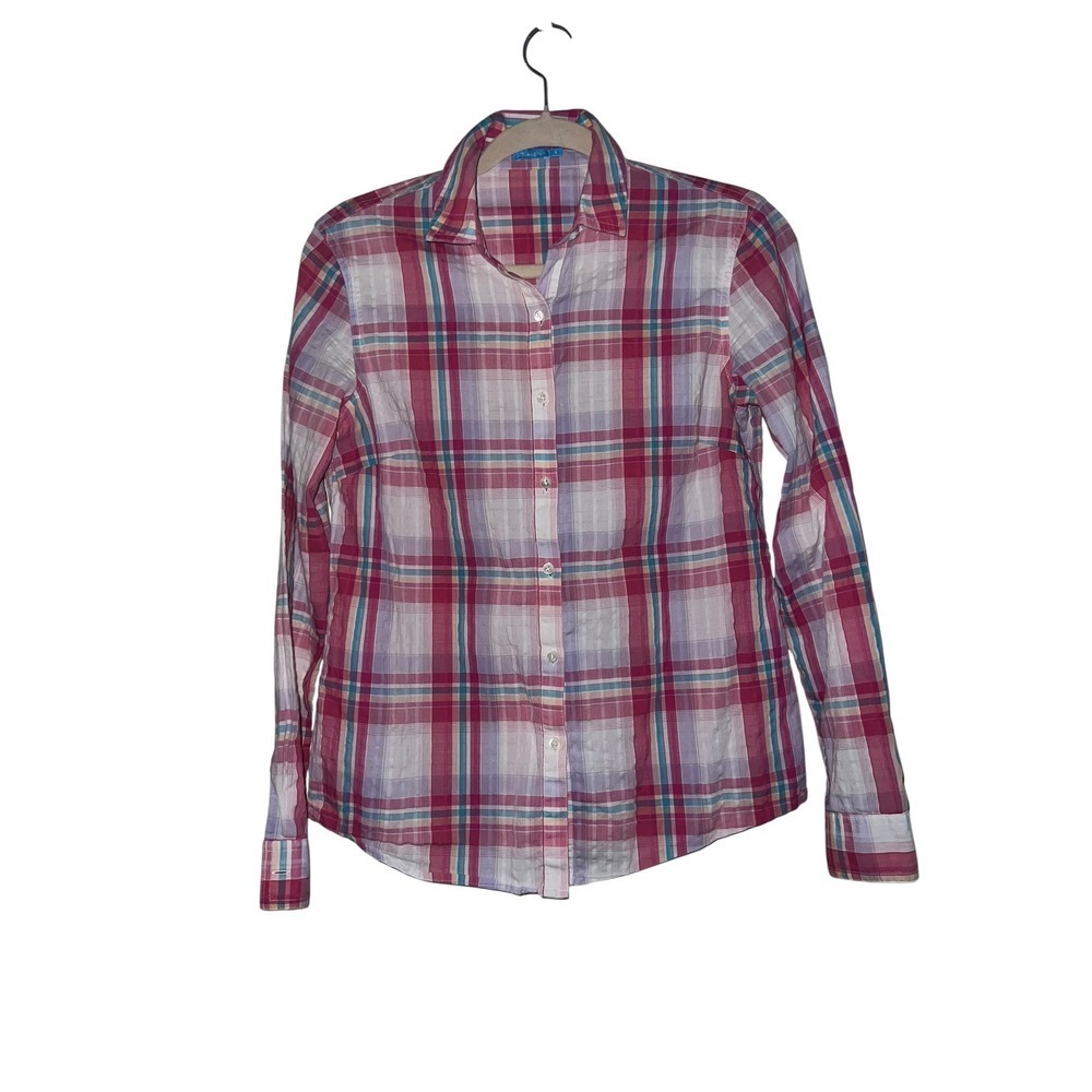 J. McLaughlin Plaid Button Down Shirt Sz 4 Long Sleeve Preppy Designer